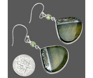 Blue Tiger Eye and Peridot Earrings SDE88571 E-1002, 22x24 mm