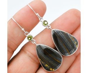 Iron Tiger Eye and Peridot Earrings SDE88572 E-1002, 16x23 mm