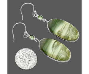 Natural Serpentine and Peridot Earrings SDE88574 E-1002, 14x27 mm