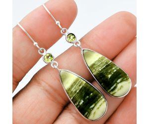 Natural Serpentine and Peridot Earrings SDE88576 E-1002, 12x27 mm