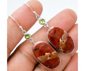 Red Moss Agate and Peridot Earrings SDE88578 E-1002, 14x24 mm