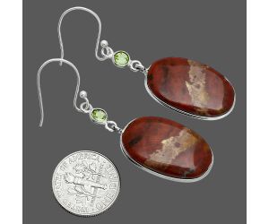 Red Moss Agate and Peridot Earrings SDE88578 E-1002, 14x24 mm