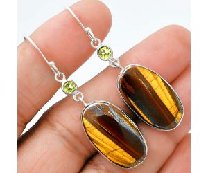 Iron Tiger Eye and Peridot Earrings SDE88585 E-1002, 13x23 mm