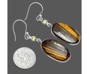 Iron Tiger Eye and Peridot Earrings SDE88585 E-1002, 13x23 mm