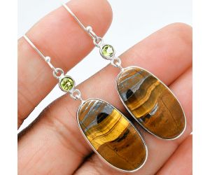 Tiger Eye and Peridot Earrings SDE88586 E-1002, 13x25 mm