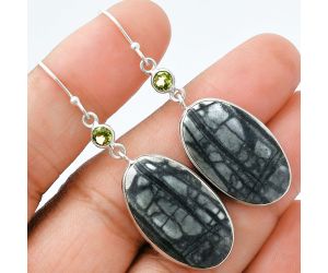 Picasso Jasper and Peridot Earrings SDE88591 E-1002, 15x25 mm