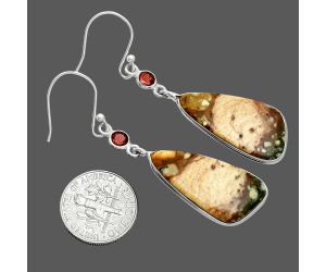 Rocky Butte Picture Jasper and Garnet Earrings SDE88593 E-1002, 13x27 mm