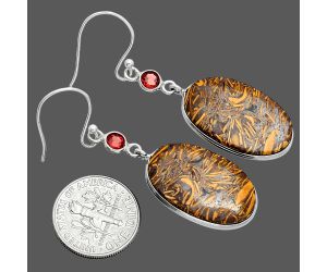 Coquina Fossil Jasper and Garnet Earrings SDE88598 E-1002, 15x23 mm