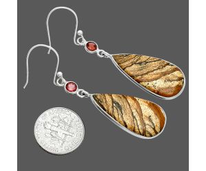 Picture Jasper and Garnet Earrings SDE88599 E-1002, 14x27 mm