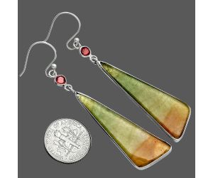 Texas Moss Agate and Garnet Earrings SDE88600 E-1002, 14x42 mm