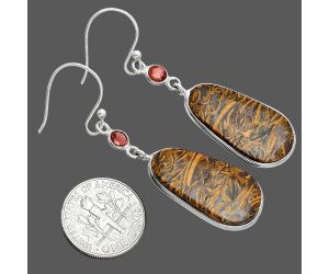 Coquina Fossil Jasper and Garnet Earrings SDE88607 E-1002, 13x24 mm