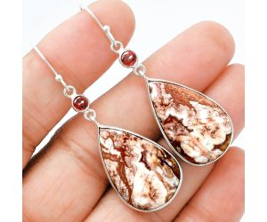 Rosetta Picture Jasper and Garnet Earrings SDE88609 E-1002, 17x27 mm