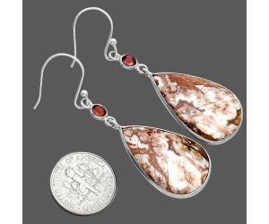 Rosetta Picture Jasper and Garnet Earrings SDE88609 E-1002, 17x27 mm