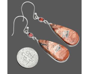 Snake Skin Jasper and Garnet Earrings SDE88612 E-1002, 13x27 mm