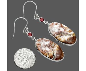 Rosetta Picture Jasper and Garnet Earrings SDE88613 E-1002, 14x25 mm