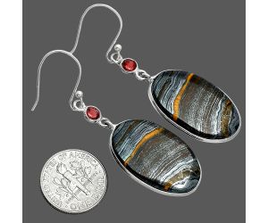 Iron Tiger Eye and Garnet Earrings SDE88618 E-1002, 16x26 mm