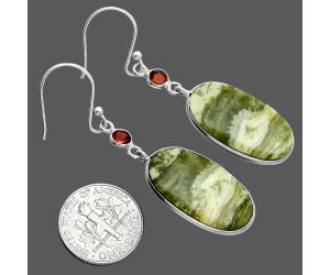 Serpentine and Garnet Earrings SDE88619 E-1002, 13x24 mm