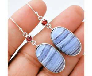 Blue Lace Agate and Garnet Earrings SDE88621 E-1002, 14x23 mm