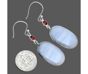 Blue Lace Agate and Garnet Earrings SDE88621 E-1002, 14x23 mm