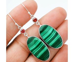 Malachite Eye and Garnet Earrings SDE88624 E-1002, 14x25 mm