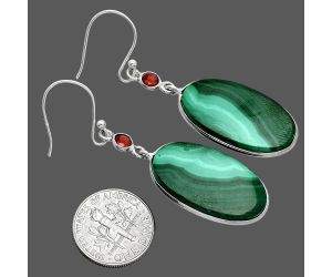 Malachite Eye and Garnet Earrings SDE88625 E-1002, 14x26 mm