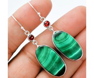 Malachite Eye and Garnet Earrings SDE88626 E-1002, 13x24 mm