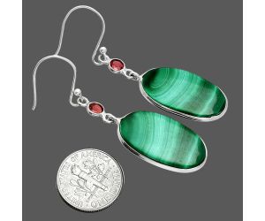 Malachite Eye and Garnet Earrings SDE88626 E-1002, 13x24 mm