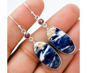 Sodalite and Garnet Earrings SDE88628 E-1002, 13x24 mm