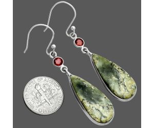 Serpentine and Garnet Earrings SDE88629 E-1002, 12x26 mm