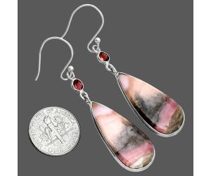 Rhodonite and Garnet Earrings SDE88630 E-1002, 13x28 mm