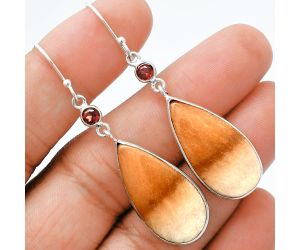 Orange Aventurine and Garnet Earrings SDE88632 E-1002, 13x27 mm