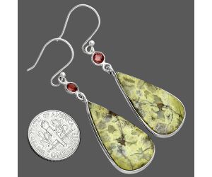 Green Opal Madagascar and Garnet Earrings SDE88635 E-1002, 15x28 mm