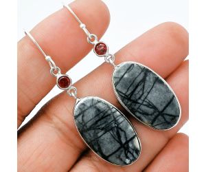 Picasso Jasper and Garnet Earrings SDE88637 E-1002, 14x25 mm