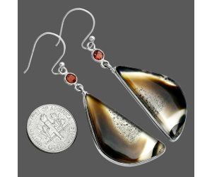 Montana Agate and Garnet Earrings SDE88639 E-1002, 15x34 mm