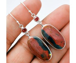 Blood Stone and Garnet Earrings SDE88640 E-1002, 12x24 mm