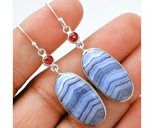 Blue Lace Agate and Garnet Earrings SDE88645 E-1002, 13x25 mm