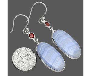 Blue Lace Agate and Garnet Earrings SDE88645 E-1002, 13x25 mm