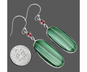 Malachite Eye and Garnet Earrings SDE88652 E-1002, 13x28 mm