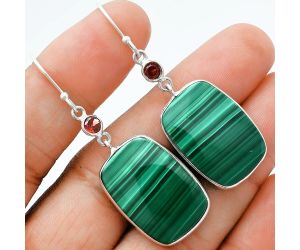 Malachite Eye and Garnet Earrings SDE88653 E-1002, 17x24 mm