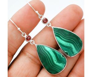 Malachite Eye and Garnet Earrings SDE88654 E-1002, 16x25 mm