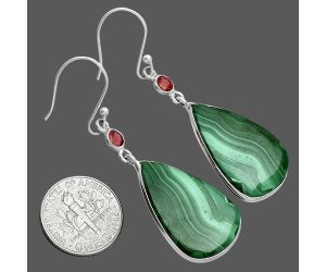 Malachite Eye and Garnet Earrings SDE88654 E-1002, 16x25 mm