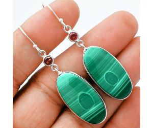 Malachite Eye and Garnet Earrings SDE88657 E-1002, 13x27 mm