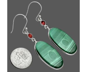 Malachite Eye and Garnet Earrings SDE88657 E-1002, 13x27 mm