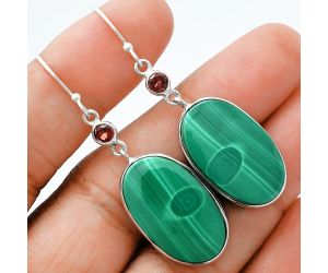 Malachite Eye and Garnet Earrings SDE88658 E-1002, 15x24 mm