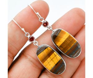 Tiger Eye and Garnet Earrings SDE88660 E-1002, 12x24 mm