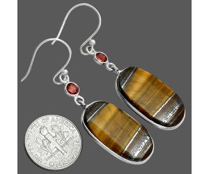 Tiger Eye and Garnet Earrings SDE88660 E-1002, 12x24 mm