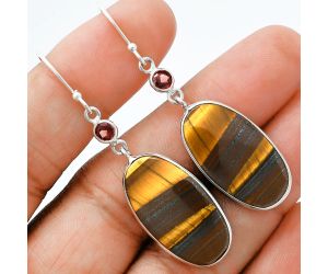 Tiger Eye and Garnet Earrings SDE88661 E-1002, 14x24 mm