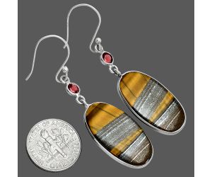 Tiger Eye and Garnet Earrings SDE88661 E-1002, 14x24 mm