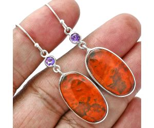 Red Moss Agate and Amethyst Earrings SDE88664 E-1002, 13x23 mm