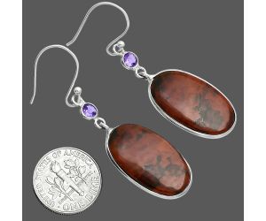 Red Moss Agate and Amethyst Earrings SDE88664 E-1002, 13x23 mm